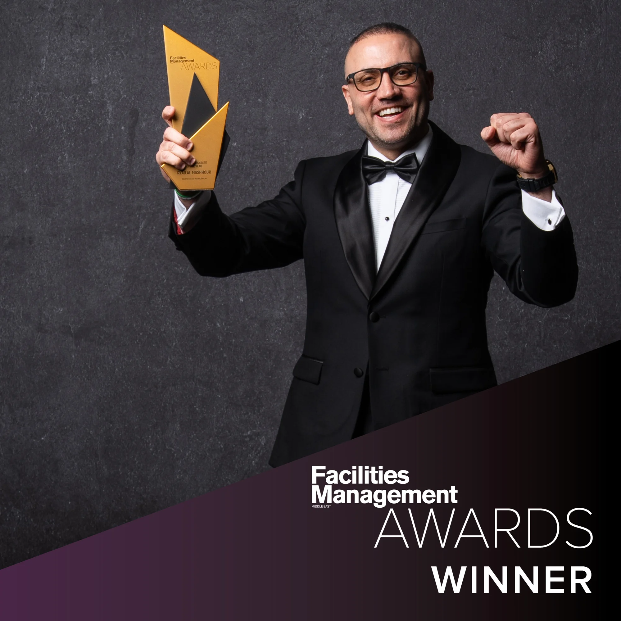 Ryad Al Mashhour celebrating the Facilities Manager of the Year 2025 award